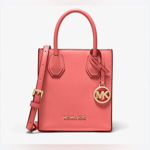 MICHAEL KORS Mercer Extra-Small Pebbled Leather Crossbody Bag, Grapefruit